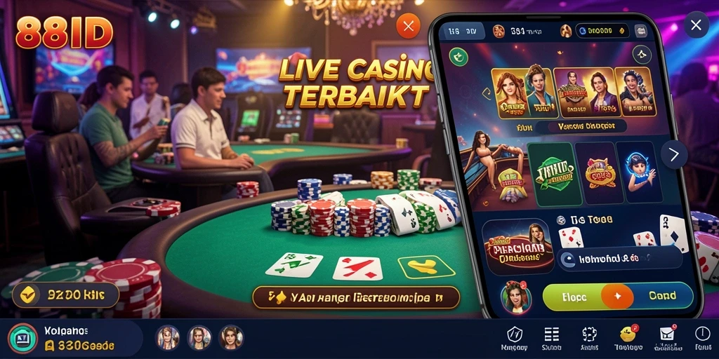 Screenshot gameplay 88ID menampilkan dealer langsung dan suasana kasino yang mendebarkan.