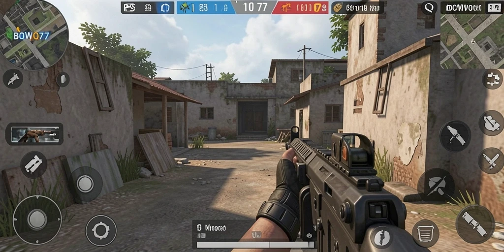 Gameplay BOWO77 yang intens dengan pertempuran seru di peta yang menantang.