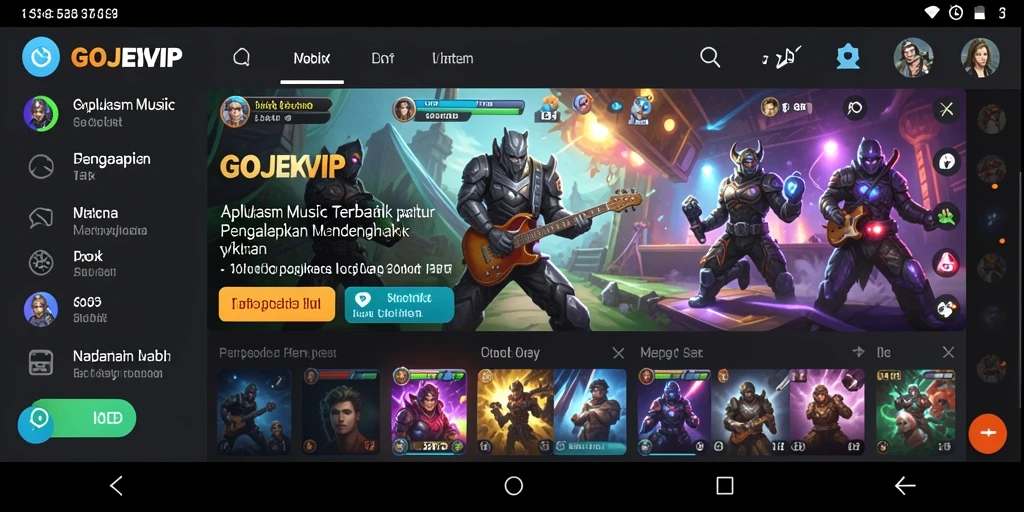 Screenshot gameplay GOJEKVIP menampilkan antarmuka aplikasi musik yang menarik.