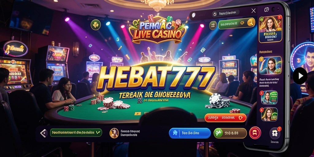 Screenshot gameplay HEBAT777 dengan dealer langsung dan interaksi pemain.