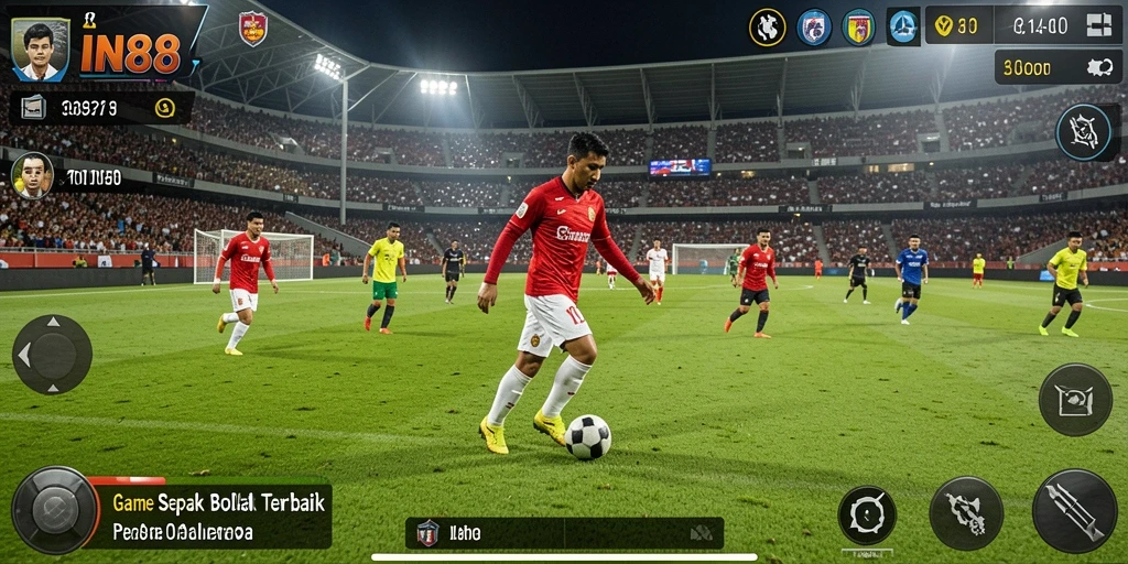 Screenshot utama IN88 menampilkan aksi seru pertandingan sepak bola.