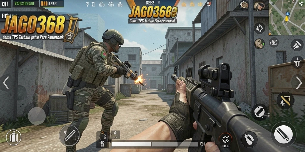Tangkapan layar gameplay menegangkan dari JAGO368 yang menunjukkan aksi pertempuran TPS.
