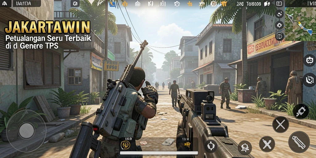 Screenshot gameplay JAKARTAWIN menunjukan aksi seru dalam misi TPS.