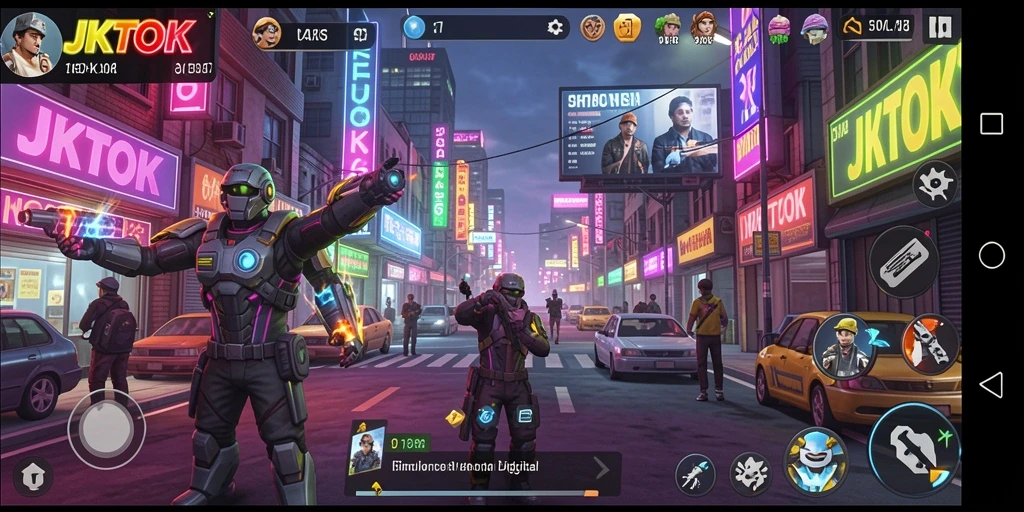 Screenshot menampilkan interaksi karakter dalam permainan JKTOK.