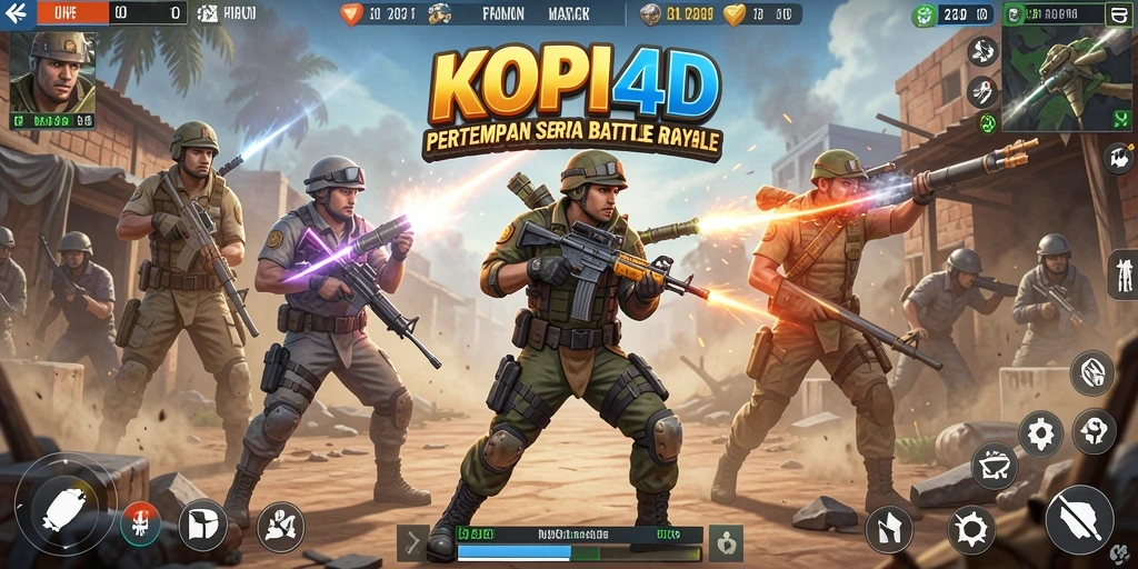 Gameplay KOPI4D menampilkan aksi pertempuran intens di arena yang luas.
