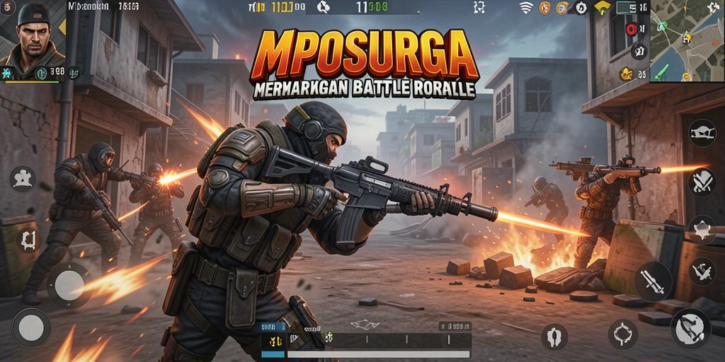 Tangkapan layar gameplay <strong>MPOSURGA</strong> yang menampilkan aksi pertempuran seru di Battle Royale.