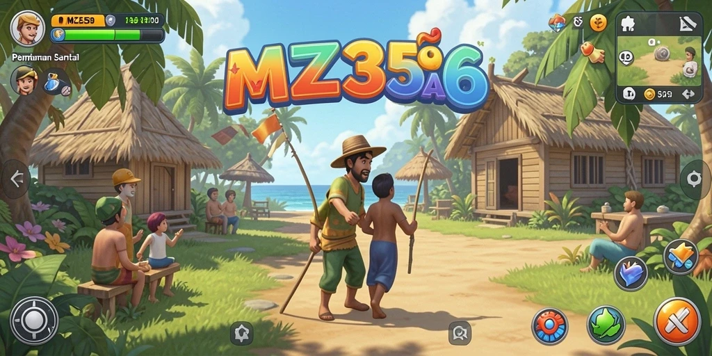 Tampilan gameplay MZ356 dengan karakter lucu dan level yang berwarna-warni.