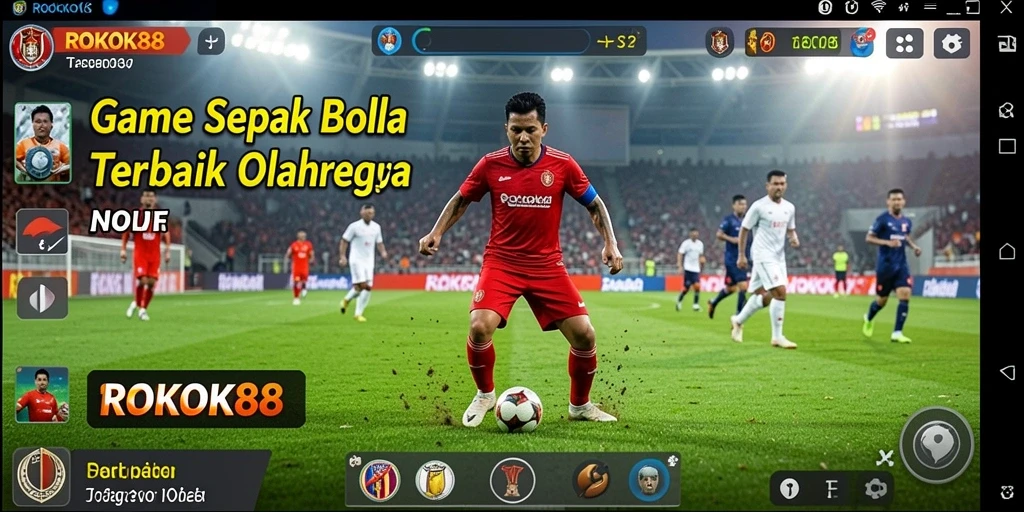 Screenshot gameplay ROKOK88 dengan aksi sepak bola yang mendebarkan.